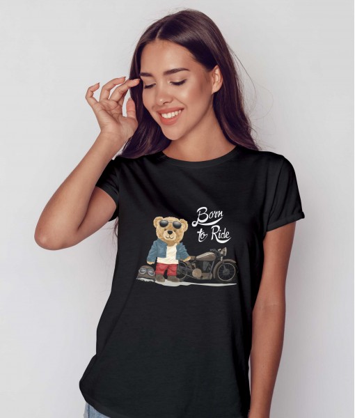 Дамска тениска с щампа Мечета Born to ride bear
